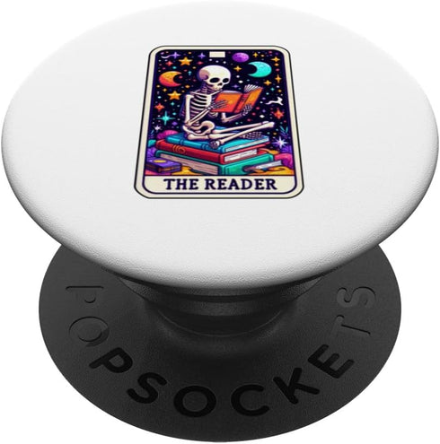 Tarot Cosmic Book Lover Skeleton Reading Under the Stars PopSockets Standard PopGrip