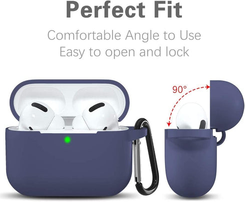 Lerobo Compatible with AirPods Pro Case,Silicone AirPods Pro Case Cover,Waterproof Protective Cover for Airpod Pro Supports Wireless Charging with Carabiner Front LED Visible,Blue Gray