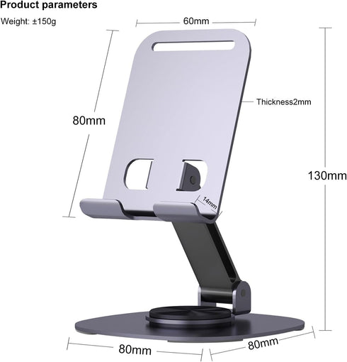 360° Rotating Phone Holder for Desk, Portable & Foldable Cell Phone Stand for Office & Kitchen, Adjustable Tablet Stand