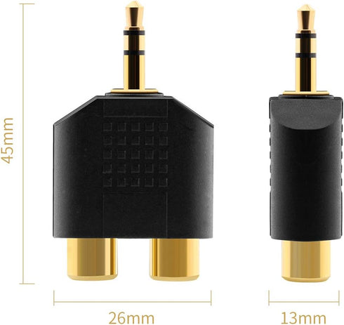 3.5mm to RCA Splitter Adapter - Gold Plated 3.5mm Male Stereo to 2 RCA Female Jack Y Plug Audio Converter (2 Pack)