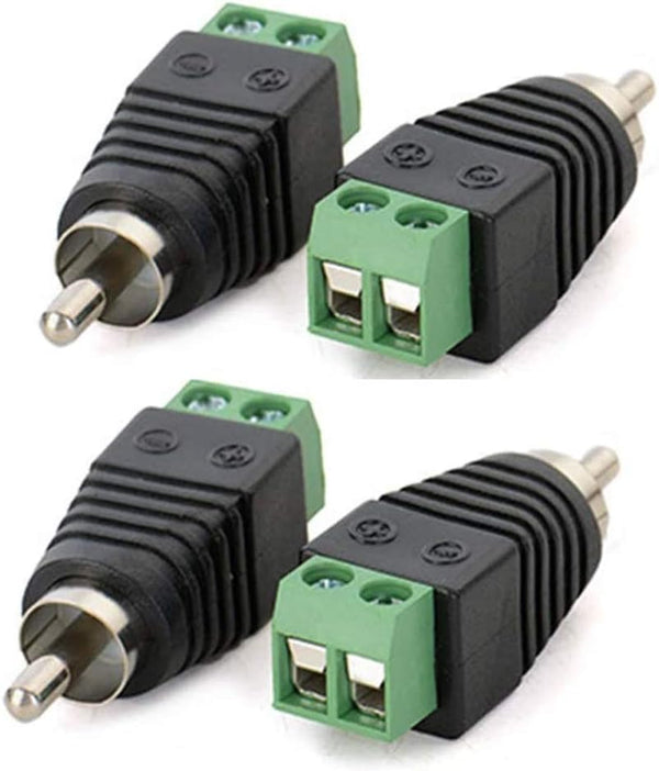 Phono RCA Male Plug to AV Screw Terminal, 4-Pack Audio Video Connector for Speaker Wire to RCA Adapter