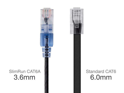 Monoprice Cat6A Ethernet Patch Cable, 5-Pack, 3 Feet, Snagless RJ45, 550Mhz, 10G, UTP, Black - SlimRun Series