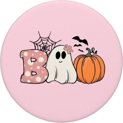 Pink Halloween Boo Hippie Ghost Pumpkin Cute Pastel Vibes PopSockets Swappable PopGrip