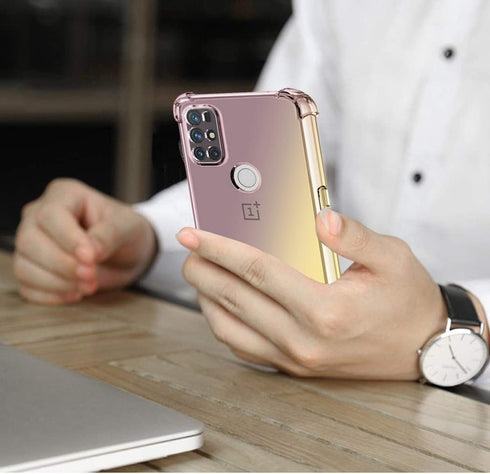 Cellular Phone Case for OnePlus Nord N10 5G, Clear Gradient Slim Shockproof TPU Cover with Tempered Glass Protector