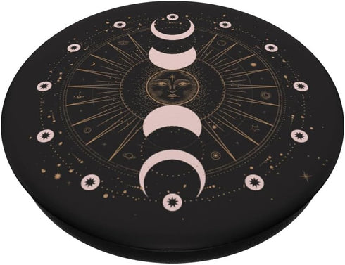 Moon Phases Astrology Space Stars Pattern Black PopSockets Standard PopGrip