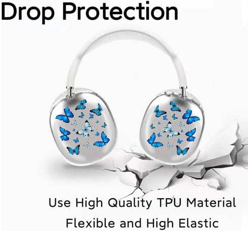 Compatible with AirPod Max Case Cover, Cute Butterfly Cartoon Pattern Design, Clear TPU Skin Anti-Scratch