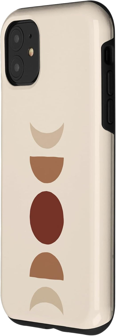 iPhone 11 Case with Phases of Moon, Boho Beige Rust Red Burnt Orange Design