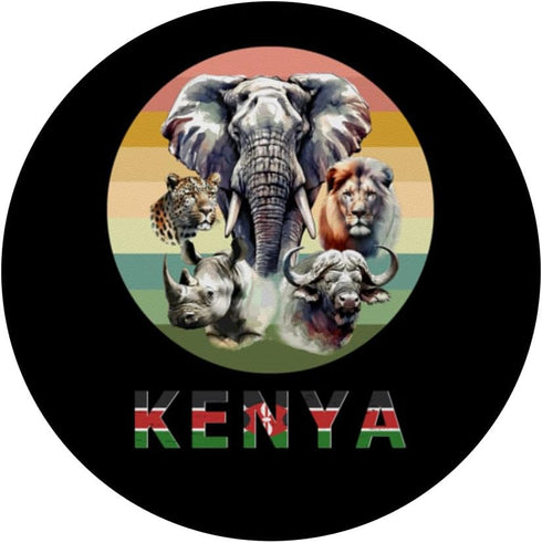 Kenya Big 5 Watercolor on Retro Sunset, PopSockets Standard PopGrip for Kenya Fans