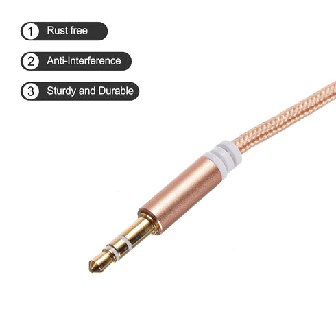MECCANIXITY 3.5mm TRS Aux Cable Male to Male - 3.3ft Nylon Braided for Phone, Headphone, Speaker, Gold
