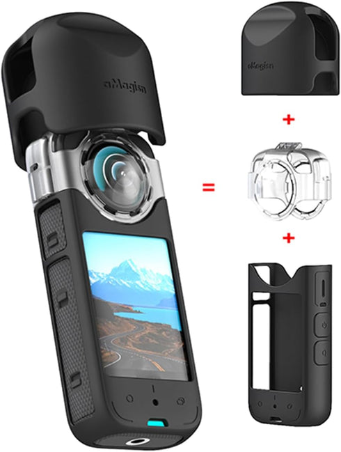 LICHIFIT Transparent PC Lens Cap and Silicone Protective Case for Insta360 X3 Camera Lens Guard