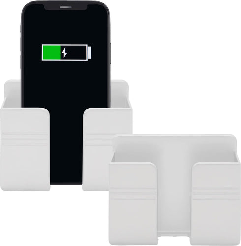 2PCS Wall Mount Phone Holder Adhesive, Cell Phone Holder with Data Cable Receiving Hole, Remote Control Holder for