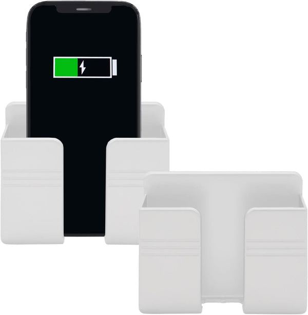2PCS Wall Mount Phone Holder Adhesive, Cell Phone Holder with Data Cable Receiving Hole, Remote Control Holder for