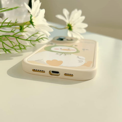 iPhone Case - Cute Caroon Duck with Frog Hat Soft Design (Beige, iPhone 14)