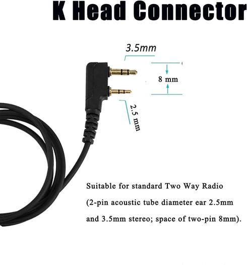 SAMCOM Walkie Talkies Earpiece with Mic PTT 2 Pin K Head Acoustic Tube Headset Earphone for Surveillance