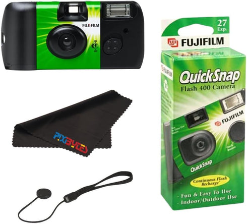 Fujifilm QuickSnap Flash 400 One-Time-Use Camera with Cap Keeper and Pixibytes Microfiber Cleaning