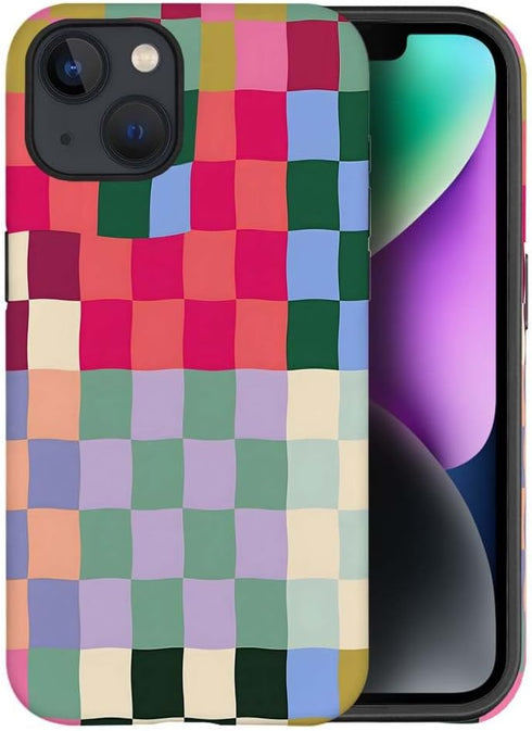 SEized iPhone 14 Case, Colorful Checkerboard, Durable Protection for Girl, Women, Boy, Men