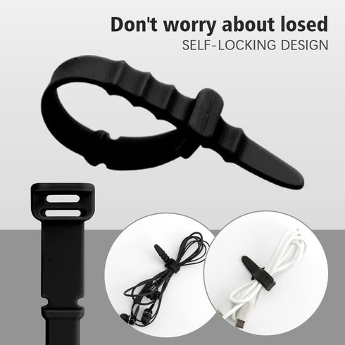 Reusable Zip Ties, Silicone Zip Ties, 20pcs Rubber Cable Ties, Fastening Cable Ties for Bags, Travel Items, Black