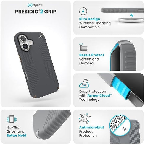 Speck Presidio2 16 Grip Case for Apple iPhone (Gray)
