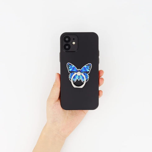 Butterfly Cell Phone Ring Holder, 360° Rotation Finger Grip Stand Compatible with All Smartphones (Blue)