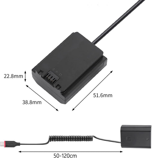 King Ma Dummy Battery NPFW50/ENEL15/LPE6/NP-FZ100/LPE8/NP-W126, Decoded Replacement with Type-C Power Adapter Cable for