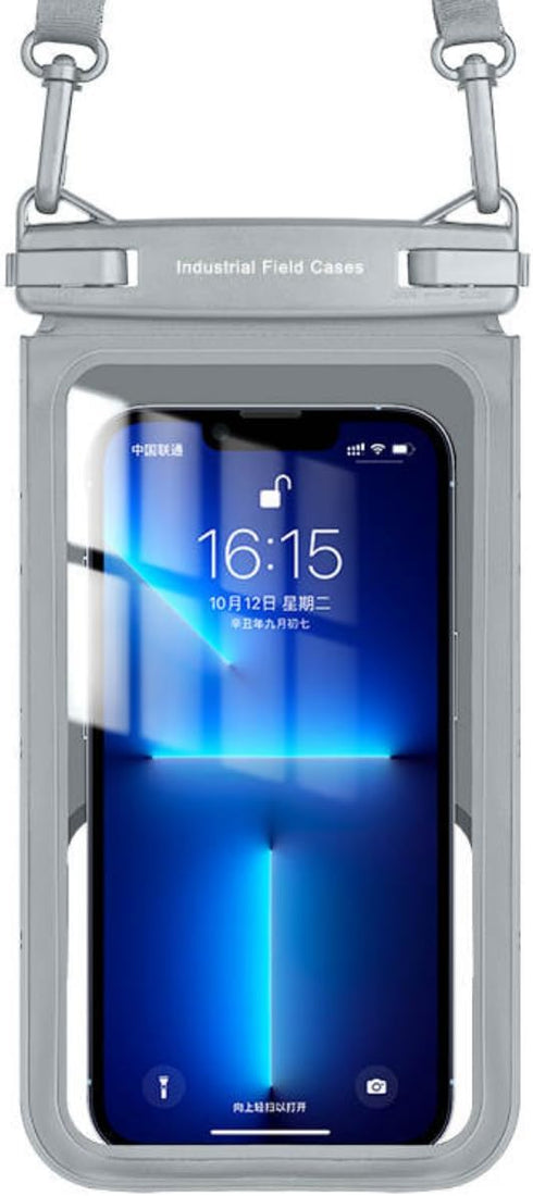 Waterproof Phone Pouch - All Gray Floating Pouch with Carrying Strap (Single 7.5)
