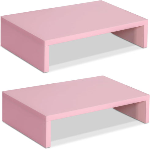 TEAMIX Pink Monitor Stand Riser - 2 Pack Wood 2 Tier Adjustable Stand for Dual Monitors, Laptop, PC