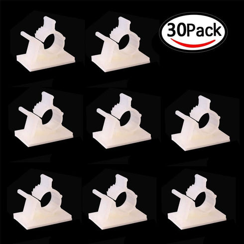 Viaky 30 Pieces White Adjustable Cable Clips, Self-Adhesive Desk Organizer for Nylon Wire Management