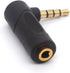 Gold Plated 3.5mm Headphone Adapters, Right Angle TRRS Male to Female AUX Connector, 90 Degree (2 Pack)
