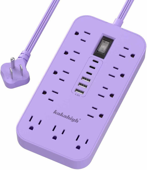kakahigh Purple Extension Cord with Multiple Outlets- 5 FT Lavender Power Strip, Girls