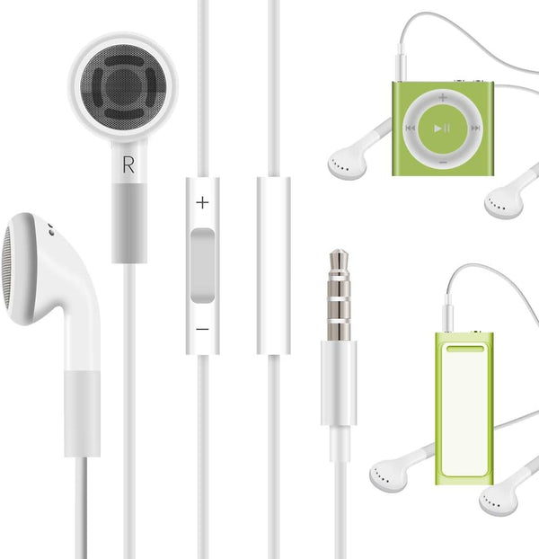 Jelanry White 3.5mm Earphone Earbuds with Remote for Shuffle 2-6, Touch 2G-5G, Classic nano6 Headphones