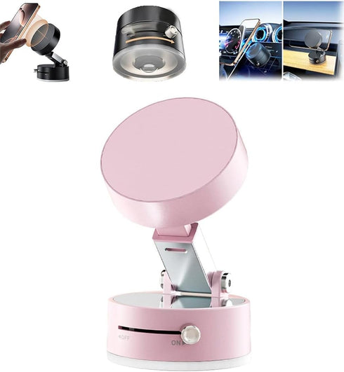 Oudvaker Foldable Magnetic Vacuum Phone Holder, 360 Electric Suction Car Mount, Double-Sided Swivel
