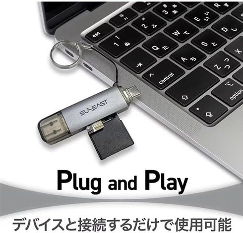 SUNEAST USB3.2 Gen1 DDR200 170MB/s SD MicroSD UHS-I Dual-Slot Card Reader with Type-C and Type-A Ports, Keychain