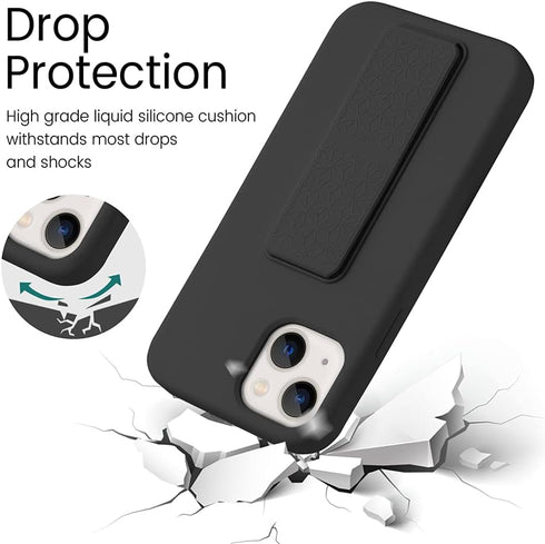 LAUDTEC Silicone Kickstand Case for iPhone 13, Vertical and Horizontal Stand, Soft Liquid Silicone, Black