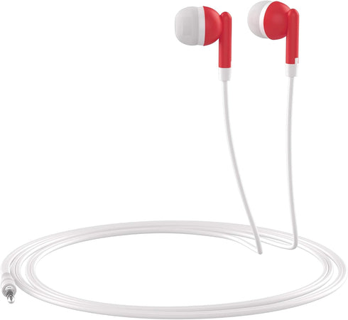 Maeline 10 Pack Bulk Earbuds - Red with 3.5 mm Headphone Plug - Perfect for Schools and Events!