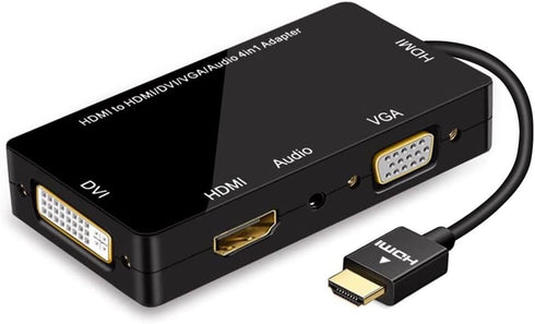 4-in-1 HDMI Adapter, HDMI to VGA DVI Converter with Audio, 1080p Video for Laptop and Projector