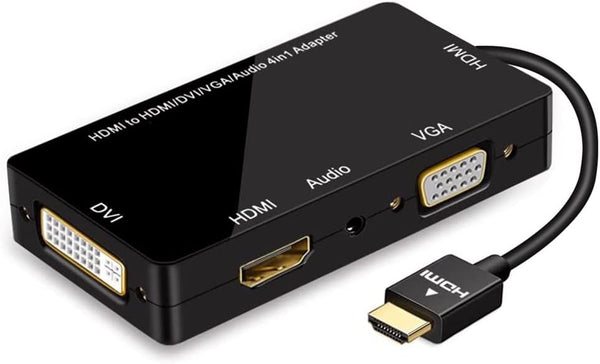 4-in-1 HDMI Adapter, HDMI to VGA DVI Converter with Audio, 1080p Video for Laptop and Projector