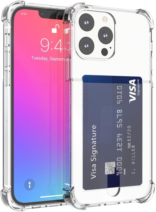 for iPhone 13 Pro Clear Card Case, Shockproof TPU Slim Wallet Case with Card Holder Compatible with MagSafe