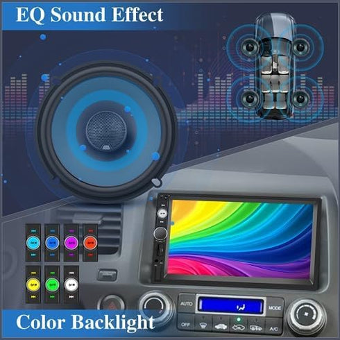 Double Din Car Radio with Bluetooth, 7 Inch Touch Screen Car Stereo, Support Mirror Link, FM, SWC, EQ, AUX, USB, SD
