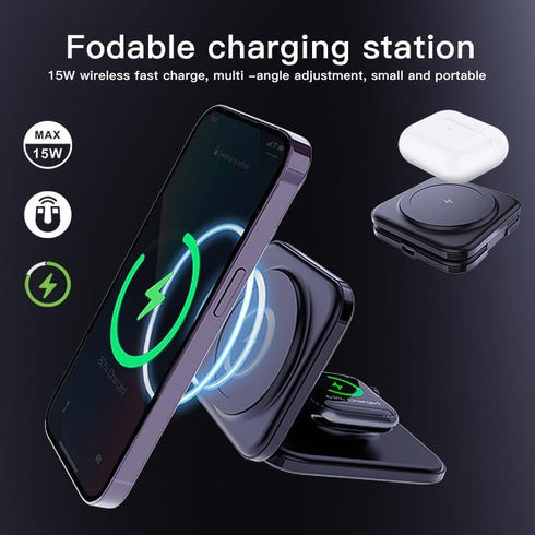 Foldable 3 in 1 Wireless Charger, Lightweight Portable Charging Station for iPhone 15 14 13 12, Compatible with