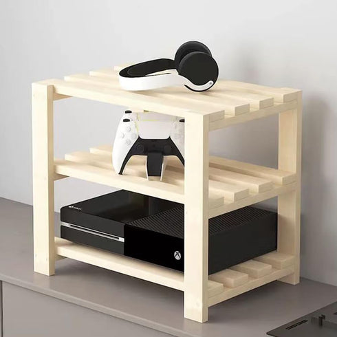 Solid Wood Multi-Layer Wireless Router Rack, Desktop Storage for Network TV Set-top Box, Key Remote Control
