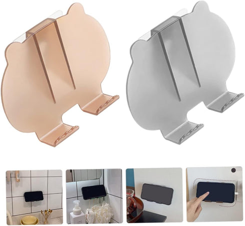 NUOBESTY 2pcs Wall Mount Phone Holder for Bedroom No Punching Adhesive Design Multi-Functional Smartphone Stand TV