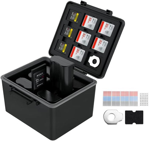 JJC LP-E6 EN-EL15C NP-W235 FZ100 Camera Battery and Memory Card Case with Labels,DSLR