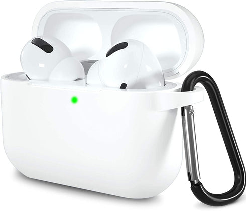 Lerobo Compatible with AirPods Pro Case, Waterproof Silicone Cover, Shockproof Full Protective with Carabiner, White