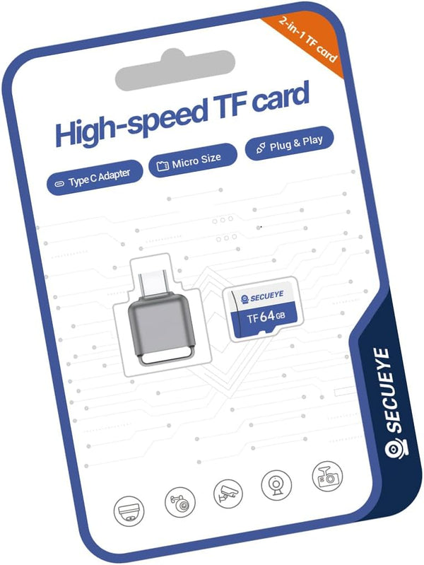 JOYNANO SECUEYE 64GB TF Memory Card with Type C Adapter, Class 10 FAT32