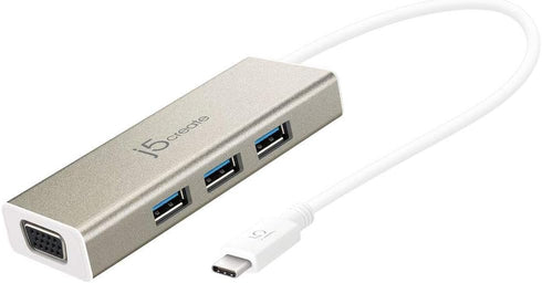 j5create USB C Hub Adapter Dongle - 3-Port USB 3.0 & VGA Multi-Monitor Display for MacBook, Windows