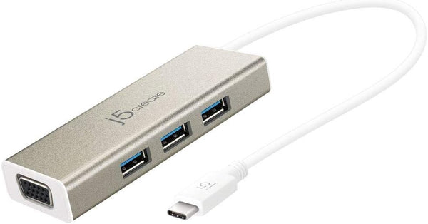 j5create USB C Hub Adapter Dongle - 3-Port USB 3.0 & VGA Multi-Monitor Display for MacBook, Windows