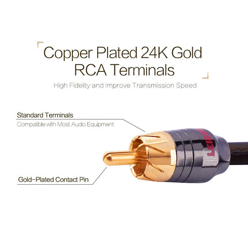 1 Male to 2 Female RCA Y Adapter Splitter Connector (2 Pack) - 1ft