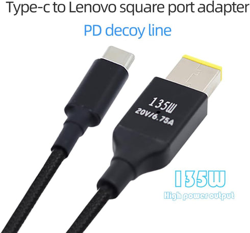 NFHK Type-C USB-C 135W to DC Rectangle 11.0 * 4.5mm Power PD Charge Cable for Thinkpad X1 Legion Y7000P Laptop DC20V