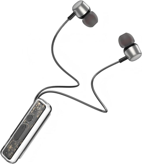 ZXQ Lapel-Clip Neckband Bluetooth Earbuds with Microphone,Magnetic Clip in-Ear Wireless Headphone Earphone for