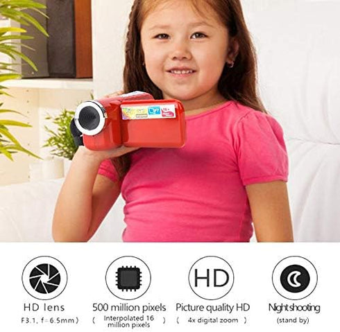 Kids Digital Video Camera, 1080P 16M, 16X Zoom DV Camcorder with 2Inch TFT LCD Screen for Photography (red)
